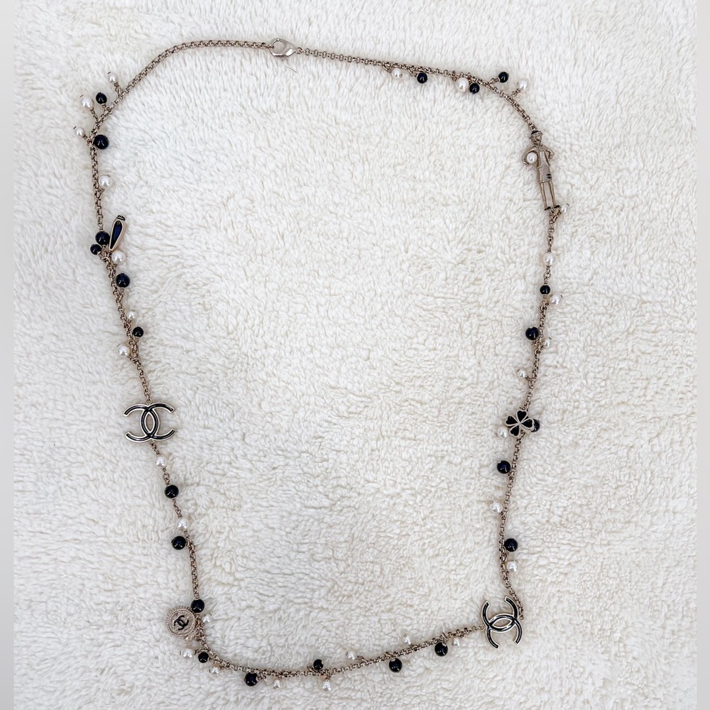 Authentic CHANEL Enamel, Faux Pearl & Resin 100th Anniversary Station Necklace - Picture 2 of 12